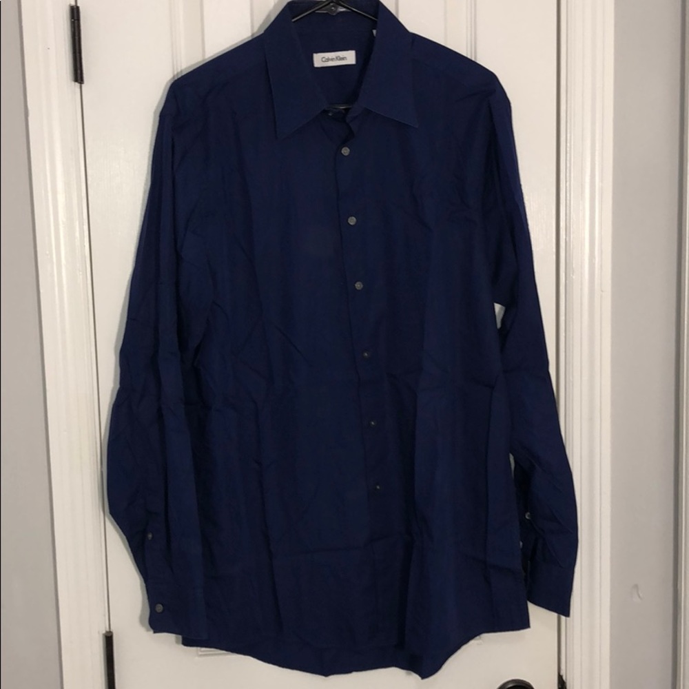 Calvin Klein Oxford Dress Shirt 16 34/35 L Blue